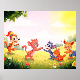 Süße Felltiere für die Kleinen an der Wand  Poster