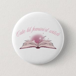 Süße feministische Hexe Rosa Zauberbuch Mädchenhaf Button