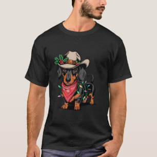 Süße Festliche Cowboy-Dachshund-Hunde-Bandana Weih T-Shirt