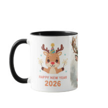 Süße festliche Hirsche frohes Neues Jahr 2026 Kaff