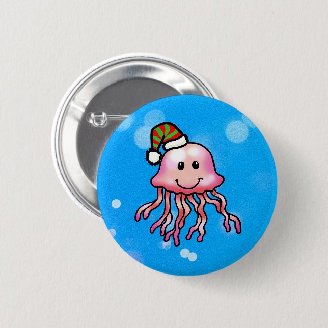 Süße Festliche Quallen Cartoon Button (Vorne & Hinten)