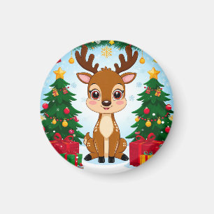 Süße festliche Rentiere umgeben von Weihnachtsbaum Magnet
