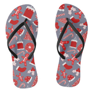 Süße Festliche Rote Illustrationen Weihnachtsmuste Flip Flops