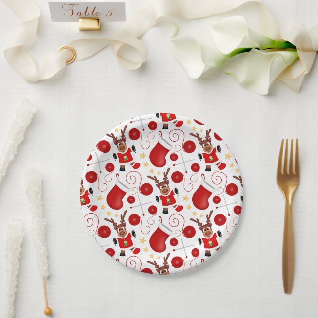 Süße festliche rote Weihnachtsrentier Pappteller (Hochzeit)