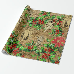 Süße Festliche Vintage-Engel Cherubs Stechpalme We Geschenkpapier