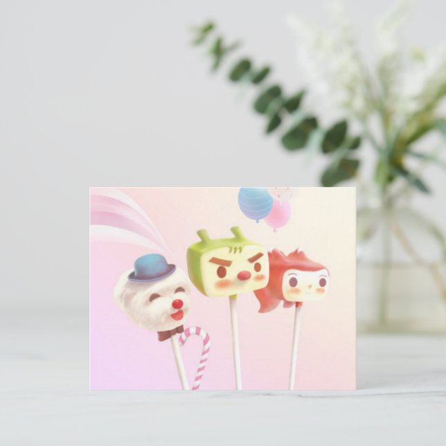 Süße Figur Cake Pops Ankündigungspostkarte (Stehend Vorderseite)