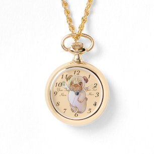 süße Figur zeichnend Hunde schwellbrauner Mops Armbanduhr