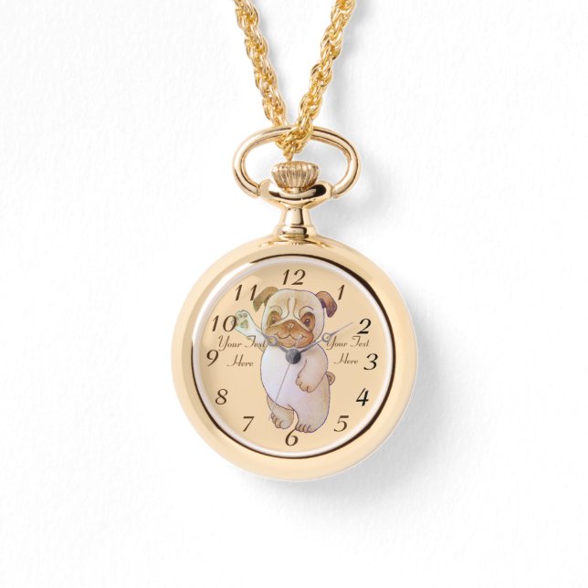 süße Figur zeichnend Hunde schwellbrauner Mops Armbanduhr (Vorderseite)