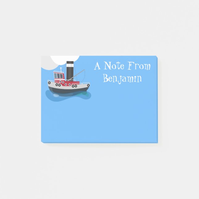 Süße Fischerboot-Cartoon-Illustration Post-it Klebezettel (Vorderseite)