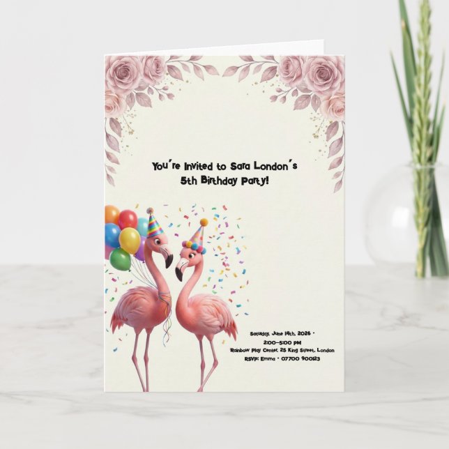 Süße Flamingo-Geburtstagsfeier Karte (Vorderseite)