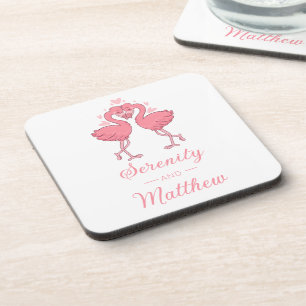Süße Flamingo-Rosa-Tropische-Strand-Hochzeit Getränkeuntersetzer