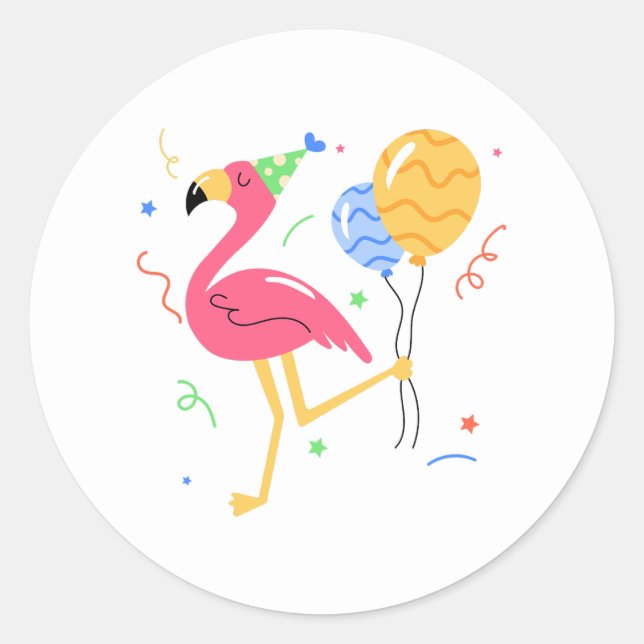 Süße Flamingo Sommer Geburtstagsfeier  Runder Aufkleber (Vorderseite)