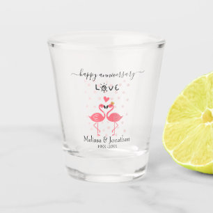 Süße Flamingos in Liebe Jahrestag Schnapsglas