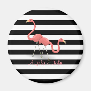 Süße Flamingos, Schwarz, Weiße Streifen Personalis Magnet