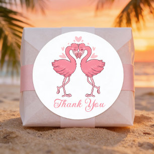 Süße Flamingos Tropische Strandhochzeit Danke Runder Aufkleber