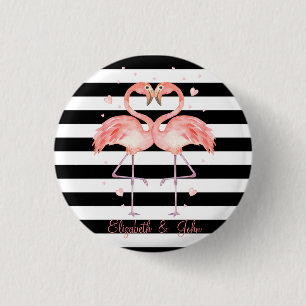 Süße Flamingos verliebt , Schwarz Weiß Streifen Button