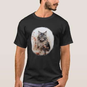 Süße flauschige graue und braune getigerte Katze u T-Shirt