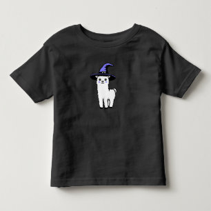 Süße flauschige Halloween-Lama mit lila Hexenhut Kleinkind T-shirt