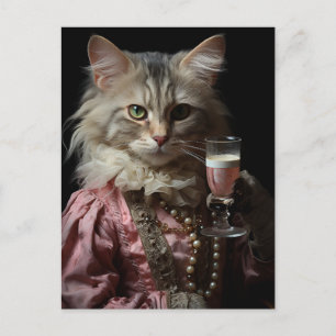 Süße flauschige Katze und rosa Champagner Postkarte