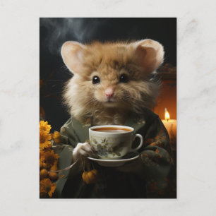 Süße flauschige Maus mit Tee Postkarte