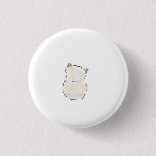 Süße flauschige weiße Katze Rückansicht handgezeic Button