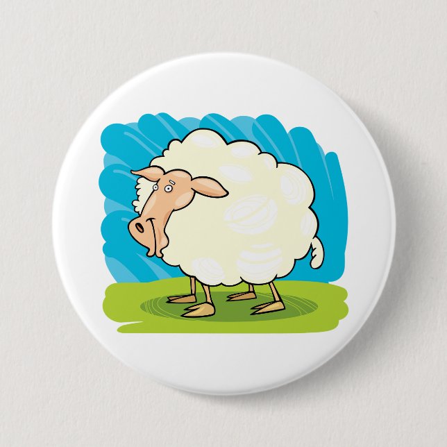 Süße flauschige weiße Schafe auf Gras Button (Vorderseite)