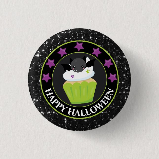 Süße Fledermaus Halloween Cupcake Button (Vorderseite)