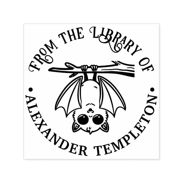 Süße Fledermaus hängt an einem Bibliotheksbuch-Nam Permastempel (Design)