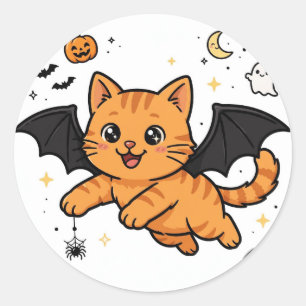 Süße Fledermaus Katze Orange Tabby Halloween Aufkl Runder Aufkleber