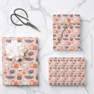 Süße Fledermäuse und Spinnen Halloween Geschenkpapier Set