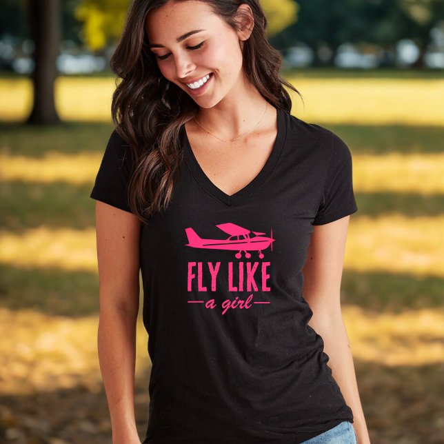 Süße Fliege wie ein Mädchen Pinkes Flugzeug Girly  T-Shirt (Von Creator hochgeladen)