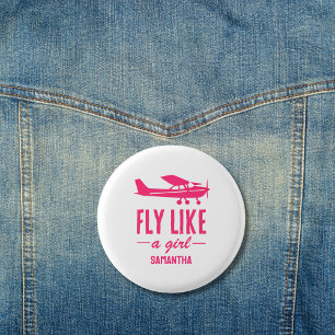 Süße Fliege wie ein Mädchen Pinkes Flugzeug Mädche Button