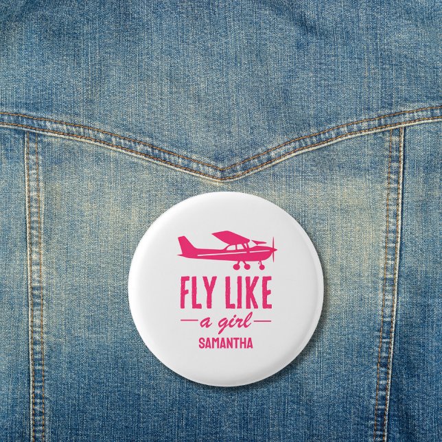 Süße Fliege wie ein Mädchen Pinkes Flugzeug Mädche Button (Von Creator hochgeladen)