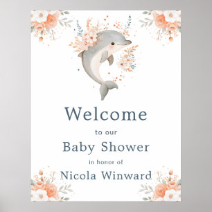 Süße florale Delphin-Baby-Shower-Begrüßung Poster
