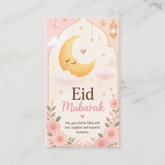 Süße florale Eid Mubarak Halbmond Karte (Vorderseite)