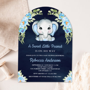Süße florale Elefantenbogen Navy-Blau Baby Shower Einladung