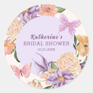 Süße florale Er gibt mir Schmetterlinge Brautparty Runder Aufkleber