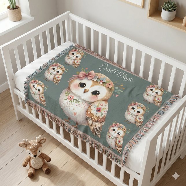 Süße florale Eule mit Schleife Decke (Cute Floral Owl with Bow Throw Blanket On Toddler Bed)