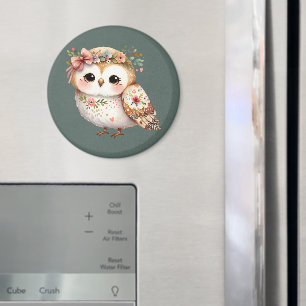 Süße florale Eule mit Schleife Magnet