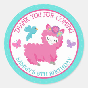Süße florale Frühlings-Rosa-Llama-Geburtstag Runder Aufkleber