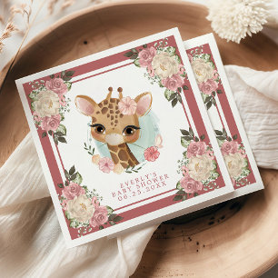 Süße florale Giraffe Aquarell Mädchen Baby Shower Serviette