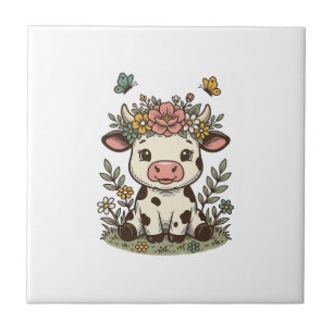 Süße florale Kalb-Vintage-Stichvektor-Design_1 Fliese