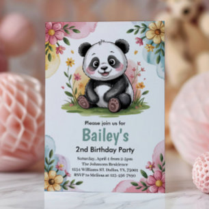 Süße florale Kinder Panda 2. Geburtstagsfeier Einladung