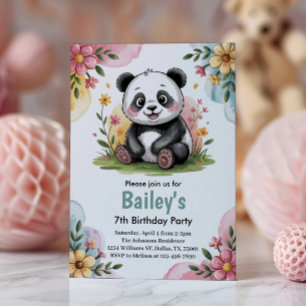Süße florale Kinder Panda Geburtstagsfeier Einladung
