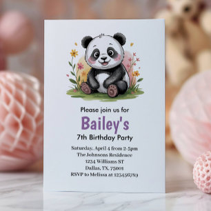 Süße Florale Kinder Panda Geburtstagsfeier Einladung