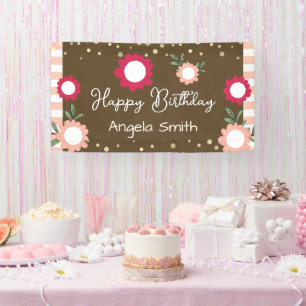 Süße florale rosa Geburtstags-Faux-Kraft für klein Banner