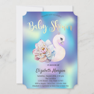 Süße florale Schwan-Holografie-Baby-Party Einladung