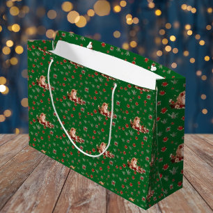 Süße florale Weihnachts-Einhorn-Girl-Grün Große Geschenktüte