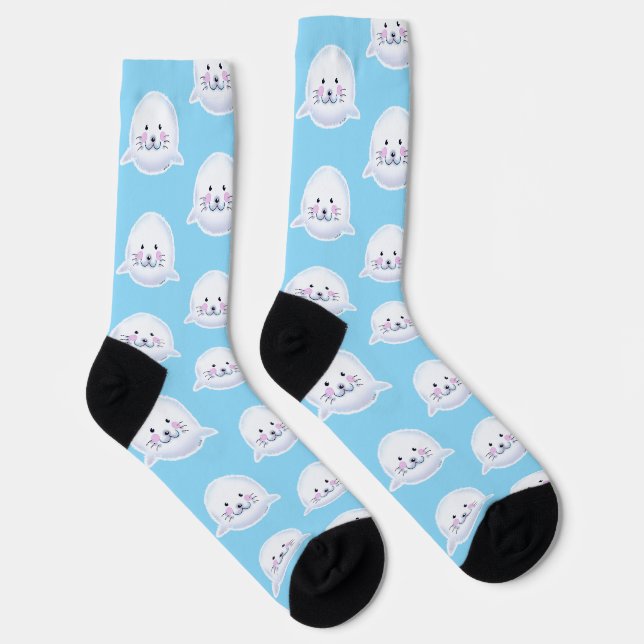 Süße Fluffige Babyrobben-Illustration Socken (Rechts)