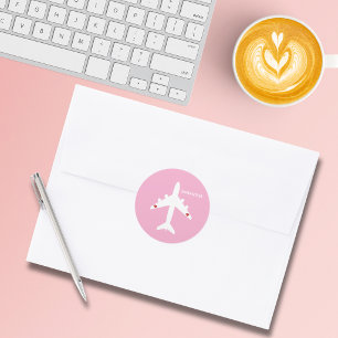 Süße Flugzeug-Herzen Rosa Mädchen-Pilot-Reise indi Runder Aufkleber